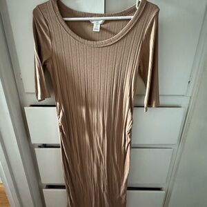 Midi Tan Ribbed maternity Dress